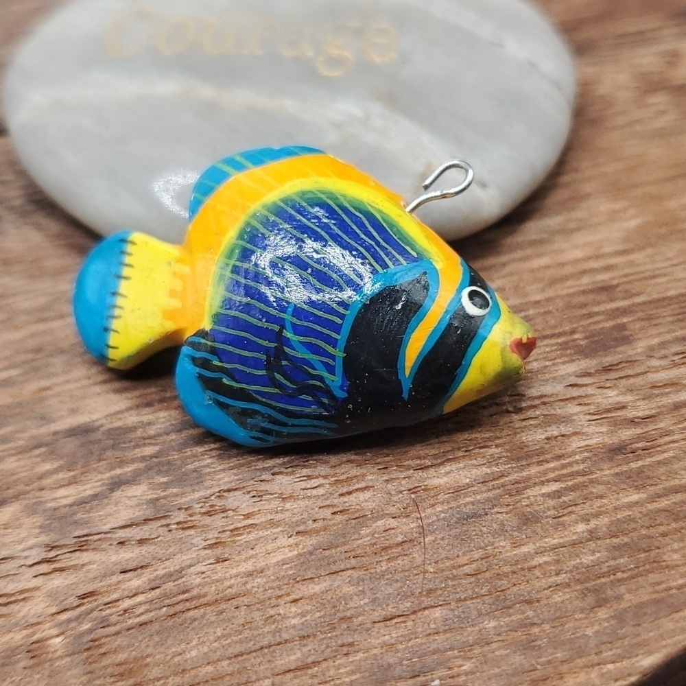 Tropical fish wooden folksy pendant hand  painted‎